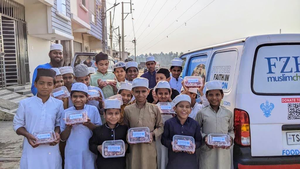 Hyderabad, India - Participating in Holy Qurbani Program by Processing, Packaging & Distributing Holy Qurbani Meat to Local Community's Madrasa/School Children, Laborers, Homeless & Less Privileged Families