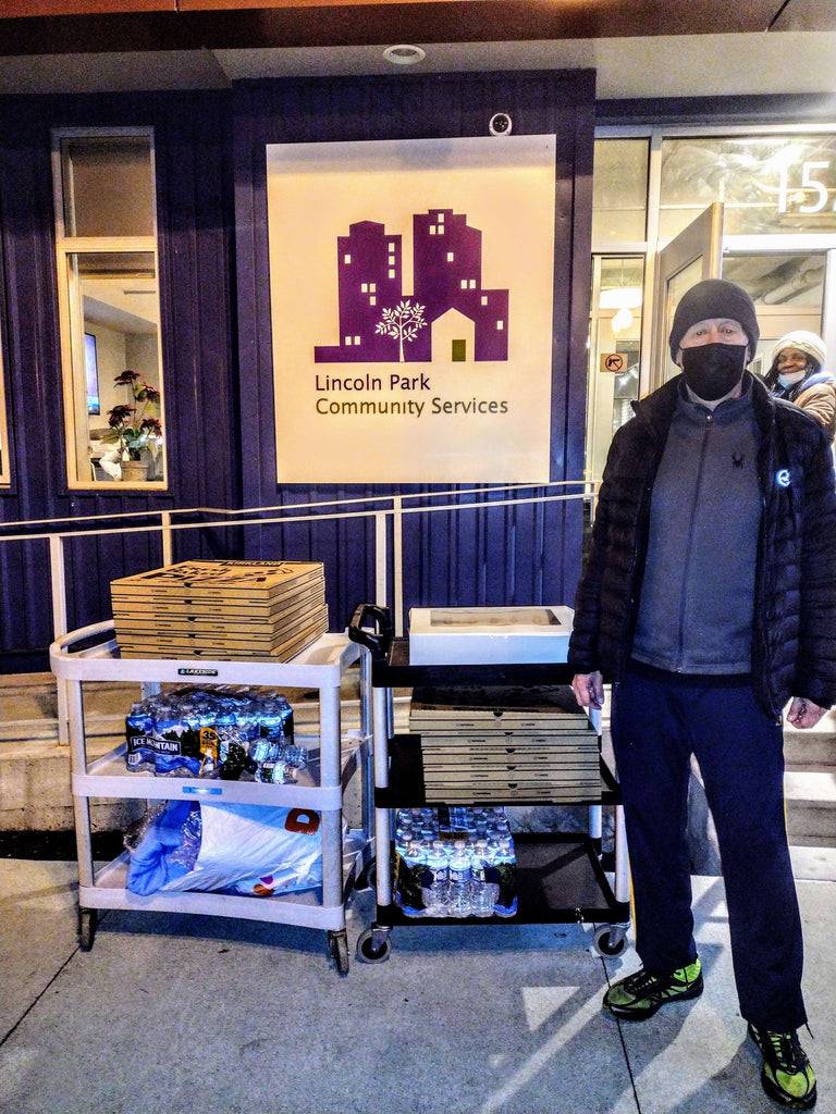 Chicago, Illinois - Participating in Mobile Food Rescue Program by Distributing 60+ Hot Meals, Blessed Cake, Water Bottles & Wool Blankets to Local Community's Homeless Shelter