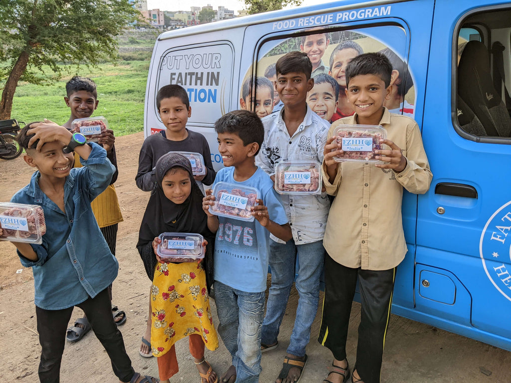 Hyderabad, India - Participating in Holy Qurbani Program & Mobile Food Rescue Program by Processing, Packaging & Distributing Holy Qurbani Meat to Local Community's Less Privileged Families & People in Need