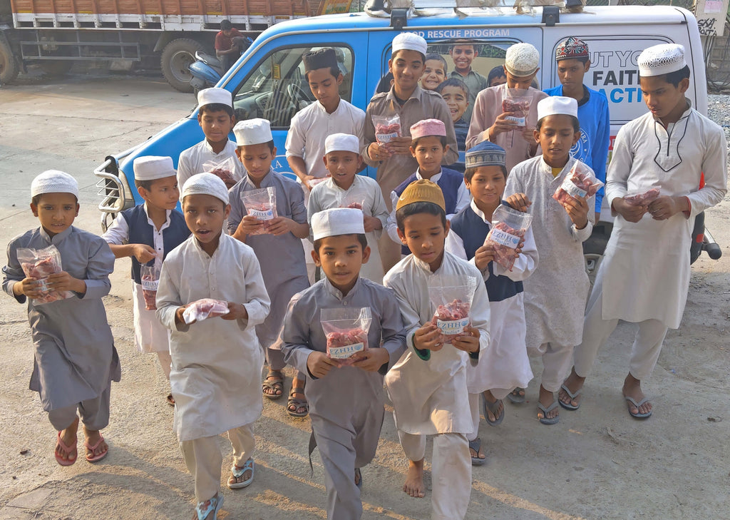 Hyderabad, India - Participating in Holy Qurbani Program & Ramadan Appeal Program by Processing, Packaging & Distributing Holy Qurbani Meat from 25 Holy Qurbans to Madrasa Students, Homeless & Less Privileged Families