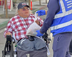 Los Angeles, California - Participating in Mobile Food Rescue Program by Serving 100+ Hot Meals with Desserts and Water & Distributing Goodie Bags with Essential Groceries and Supplies to Local Community's Homeless & Less Privileged People