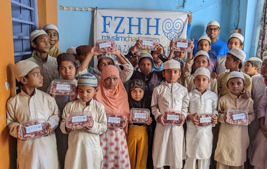 Hyderabad, India - Participating in Holy Qurbani Program by Processing, Packaging & Distributing Holy Qurbani Meat to Local Community's Madrasa/School Children & Less Privileged Families