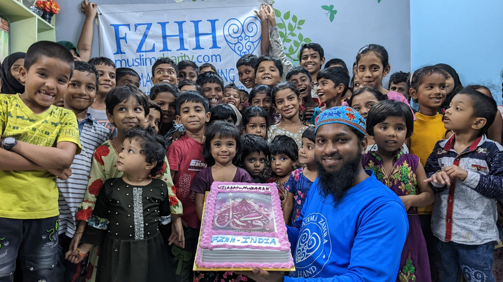 Hyderabad, India - Participating in Mobile Food Rescue Program by Serving Hot Meals & Blessed Cake to Children at 2 Local Madrasas/Schools & Less Privileged Children