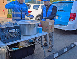 Los Angeles, California - Participating in Mobile Food Rescue Program by Serving 200+ Hot Meals with Bakery Items and Water & Distributing Goodie Bags with Essential Groceries and Supplies to Local Community's Homeless & Less Privileged People