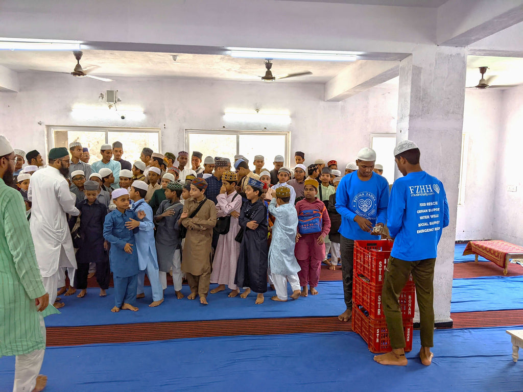 Hyderabad, India - Participating in Mobile Food Rescue Program by Distributing Snack Packs to Madrasa/School Children & Local Community's Less Privileged Children