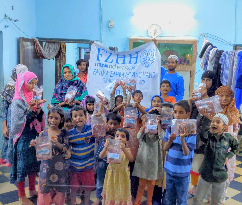 Hyderabad, India - Participating in Holy Qurbani Program & Mobile Food Rescue Program by Processing, Packaging & Distributing Holy Qurbani Meat from 12 Holy Qurbans to Beloved Orphans, Children at Two Madrasas/Schools Children & Less Privileged Families