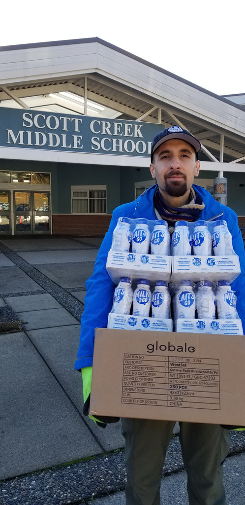Vancouver, Canada - Participating in Mobile Food Rescue Program by Rescuing & Distributing Fresh Starbucks Meal Kits, Fresh Dairy (Milk) & Fresh Bakery Items to Students' Meal Program at Local Community's School